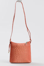 Load image into Gallery viewer, Brahmin salmon pink croc-embossed leather crossbody bag with glossy finish and dust bag included
