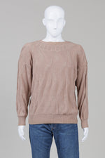Load image into Gallery viewer, Uomo men's vintage textured beige knit sweater with wide boat neckline (L)

