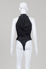 Load image into Gallery viewer, Tadaski Vintage black studded v-neck body suit (M)
