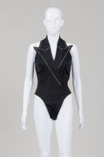 Load image into Gallery viewer, Tadaski Vintage black studded v-neck body suit (M)
