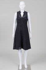 Load image into Gallery viewer, Meadow Rue by Anthropology black open weave sleeveless fit&amp;flare lined dress (6)
