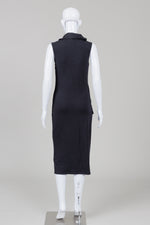 Load image into Gallery viewer, James Perse black sleevelss cowl collar with faux wrap jersey dress (2)
