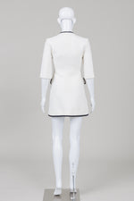 Load image into Gallery viewer, Maje off white with black trim button up front half sleeved textured dress (36)
