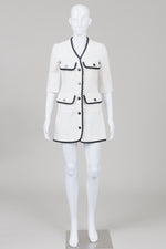 Load image into Gallery viewer, Maje off white with black trim button up front half sleeved textured dress (36)
