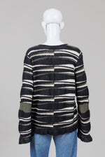 Load image into Gallery viewer, Aldo Martins vneck black/cream/green uneven striped pattern cardigan (L) *New with tags $345
