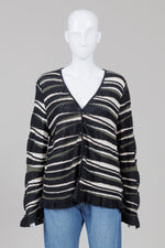 Load image into Gallery viewer, Aldo Martins vneck black/cream/green uneven striped pattern cardigan (L) *New with tags $345
