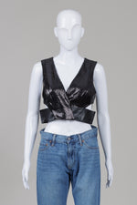 Load image into Gallery viewer, Marciano black vneck sequin sleeveless cut-away top (M) *New with tags $138
