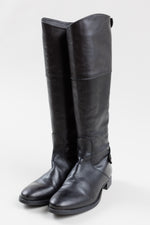 Load image into Gallery viewer, ILENIA P. Knee high black leather boots with back zipper and button detail, made in Italy (41).

