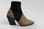 Load image into Gallery viewer, RODEBJER leopard print calf hair neoprene ankle boots w/ pointed toe (38)
