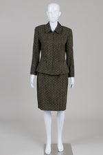 Load image into Gallery viewer, Holt Renfrew green and multicolor tweed 2 piece skirt and blazer suit (6)
