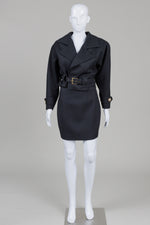 Load image into Gallery viewer, Jacqueline Conoir vintage black 2 piece skirt and belted jacket suit with detailed cuff (8)

