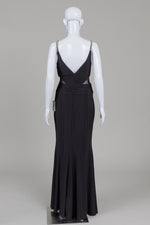 Load image into Gallery viewer, Xscape black spaghetti strap (rhinestoned) full length cocktail dress (6) *new with tags $335
