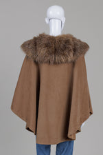 Load image into Gallery viewer, Adrienne Landau camel wrap cape with detachable faux fur trim (Plus)
