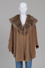 Load image into Gallery viewer, Adrienne Landau camel wrap cape with detachable faux fur trim (Plus)
