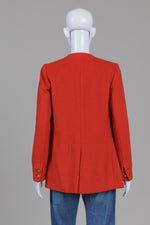 Load image into Gallery viewer, W. Doubleudot burnt orange double breasted blazer with collarless overlapping front panel  (1)
