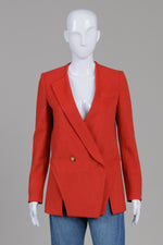 Load image into Gallery viewer, W. Doubleudot burnt orange double breasted blazer with collarless overlapping front panel  (1)

