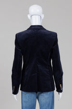 Load image into Gallery viewer, Michael Kors navy blue velvet double breasted blazer with gold buttons (10)
