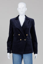 Load image into Gallery viewer, Michael Kors navy blue velvet double breasted blazer with gold buttons (10)
