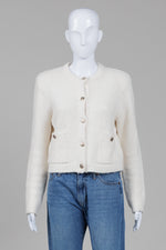 Load image into Gallery viewer, Massimo Dutti crème cropped cardigan with silver buttons and front pockets (S)
