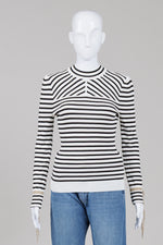 Load image into Gallery viewer, Intermix black, white &amp; gold striped long sleeve sweater with cuff tie (S)
