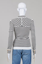 Load image into Gallery viewer, Intermix black, white &amp; gold striped long sleeve sweater with cuff tie (S)

