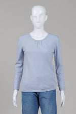 Load image into Gallery viewer, Claudia Massetti blue long sleeve sweater with pleated neck (L)
