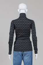 Load image into Gallery viewer, Icebreaker black and white geometric print long sleeve shirt with zippered collar (XS)
