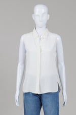 Load image into Gallery viewer, Theory ivory sleeveless collared button shirt with hidden buttons (M)
