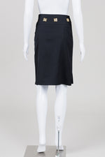 Load image into Gallery viewer, Fendi black knee length pleated swinger skirt with gold embellishments (6)
