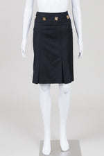 Load image into Gallery viewer, Fendi black knee length pleated swinger skirt with gold embellishments (6)
