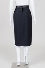 Load image into Gallery viewer, Charles Jordan black midi vintage skirt with placket and button and satin detailing (38)
