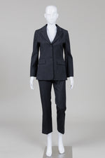 Load image into Gallery viewer, Cour Carre 2 piece charcoal grey pin striped pant suit (44)
