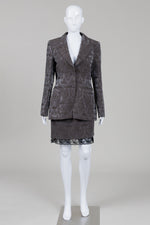 Load image into Gallery viewer, Karen Millen 2 piece (blazer and skirt) brocade suit and lace trim (14)
