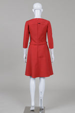 Load image into Gallery viewer, Boss Hugo Boss cherry red 3/4 sleeve dress with pleats and self-belt
