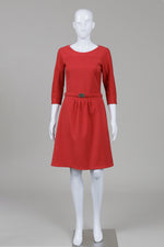 Load image into Gallery viewer, Boss Hugo Boss cherry red 3/4 sleeve dress with pleats and self-belt
