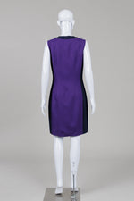 Load image into Gallery viewer, Ellie Tahari purple and navy dress with front patent leather zipper (8)
