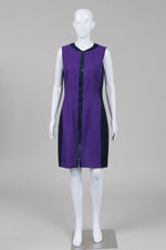 Load image into Gallery viewer, Ellie Tahari purple and navy dress with front patent leather zipper (8)
