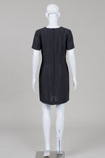 Load image into Gallery viewer, Leslie Fay charcoal grey pinstripe short sleeve knee length dress (8)
