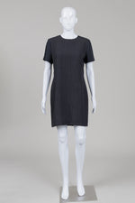 Load image into Gallery viewer, Leslie Fay charcoal grey pinstripe short sleeve knee length dress (8)
