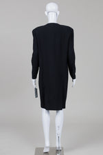Load image into Gallery viewer, Caroma black collarless front button long sleeve vintage dress with soutache detailing (8)
