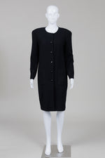 Load image into Gallery viewer, Caroma black collarless front button long sleeve vintage dress with soutache detailing (8)

