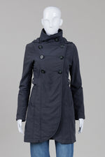 Load image into Gallery viewer, Lost &amp; Found black double breasted jacket with detachable hood (XS)
