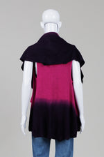 Load image into Gallery viewer, Mulberry fushcia &amp; purple poncho with black pom poms
