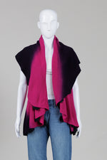 Load image into Gallery viewer, Mulberry fushcia &amp; purple poncho with black pom poms
