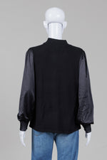 Load image into Gallery viewer, Chico's black long sleeve sweater blouse with satin sleeves (M)

