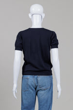 Load image into Gallery viewer, Rodier navy vintage short-sleeve sweater (38)
