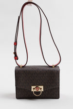 Load image into Gallery viewer, MICHAEL KORS mini flap red and monogram leather handbag w/ crossbody strap
