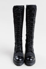 Load image into Gallery viewer, PRADA Nylon lace-up knee high combat boot, some minor wear and scuffs on toe. (36.5)
