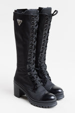 Load image into Gallery viewer, PRADA Nylon lace-up knee high combat boot, some minor wear and scuffs on toe. (36.5)
