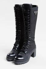 Load image into Gallery viewer, PRADA Nylon lace-up knee high combat boot, some minor wear and scuffs on toe. (36.5)
